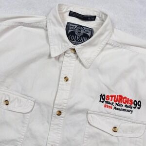VTG Sturgis '99 Black Hill Rally Sleeveless Button Shirt XL White Biker Coliseum